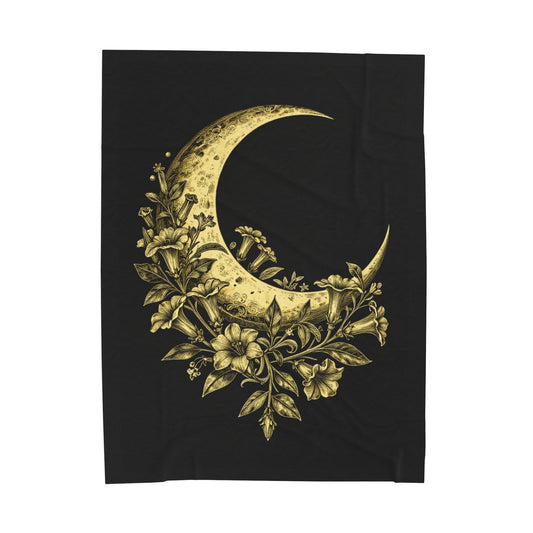 Celestial Floral Moon Plush Blanket