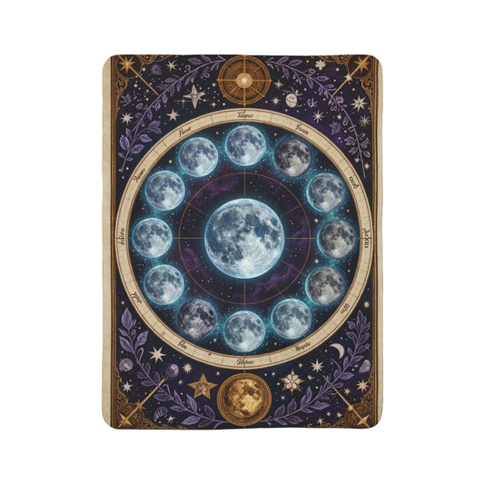Celestial Lunar Cycle Fleece Throw