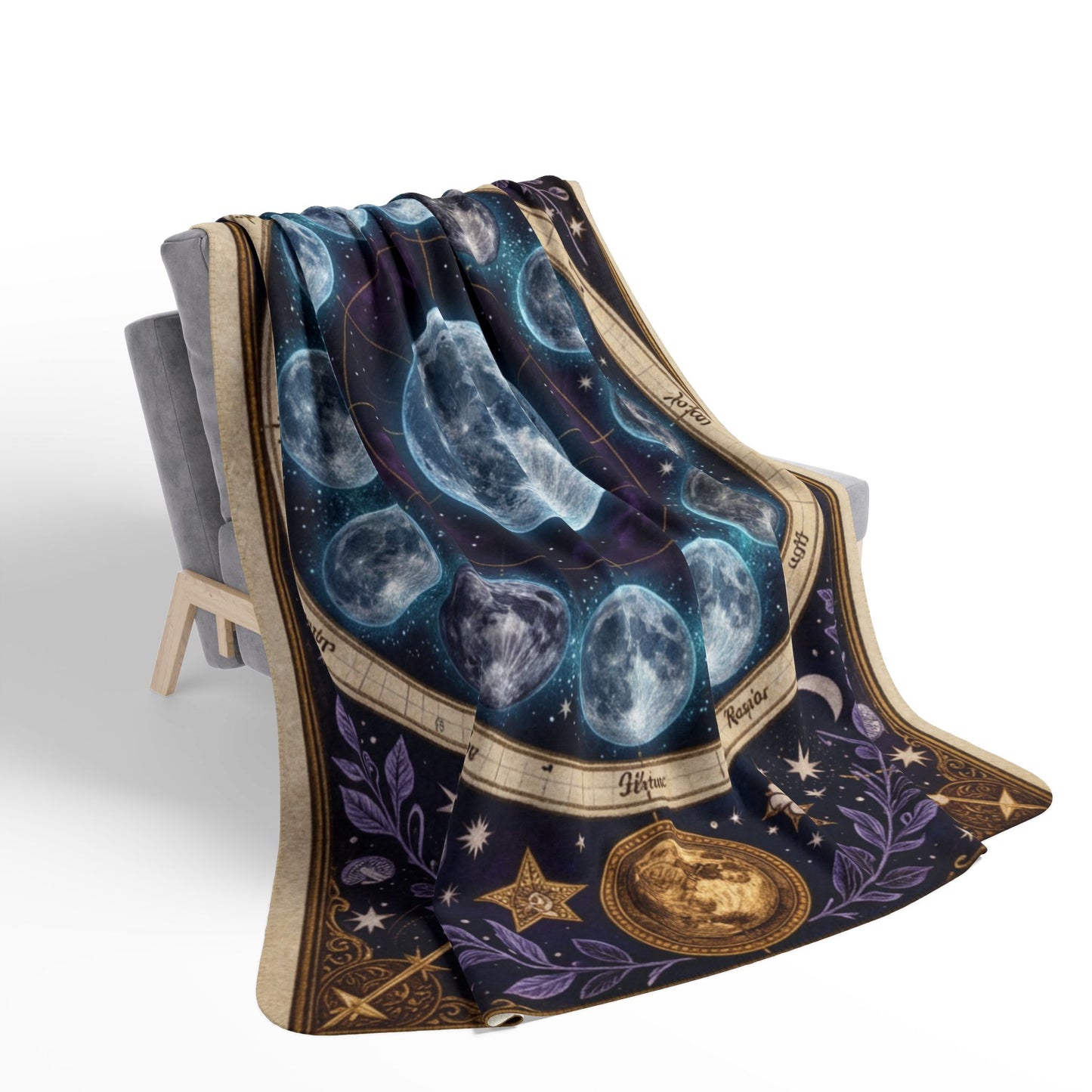 Celestial Lunar Cycle Fleece Throw