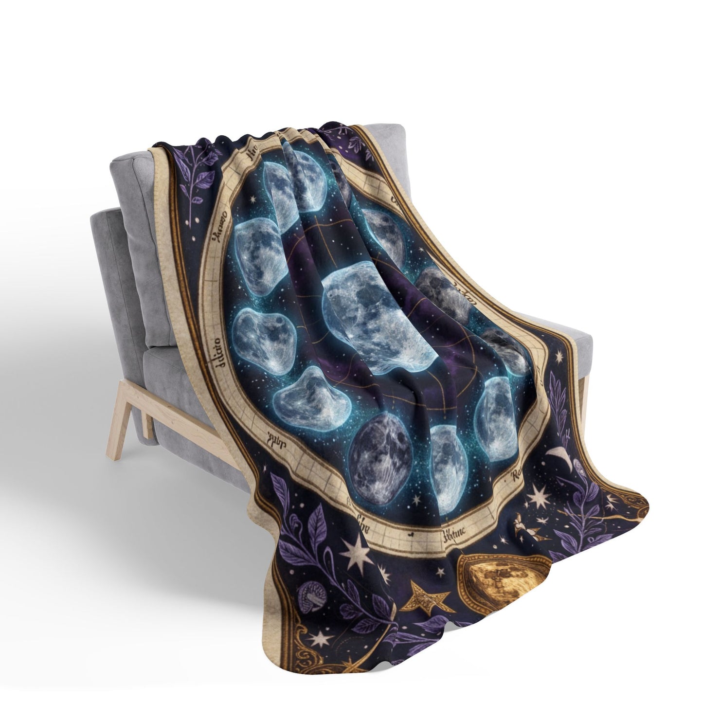 Celestial Lunar Cycle Fleece Throw