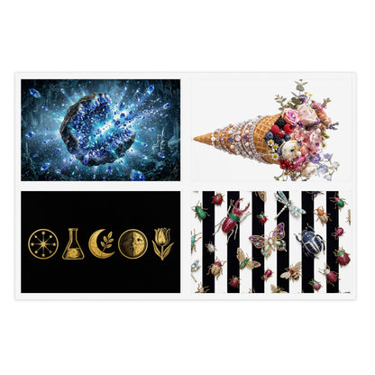 Decorative Sticker Sheets — Cosmic Gems, Floral Cone & Gold Symbol Designs