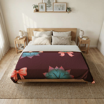 Blue Succulent & Bow Cotton Duvet Cover