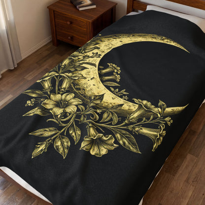 Celestial Floral Moon Plush Blanket
