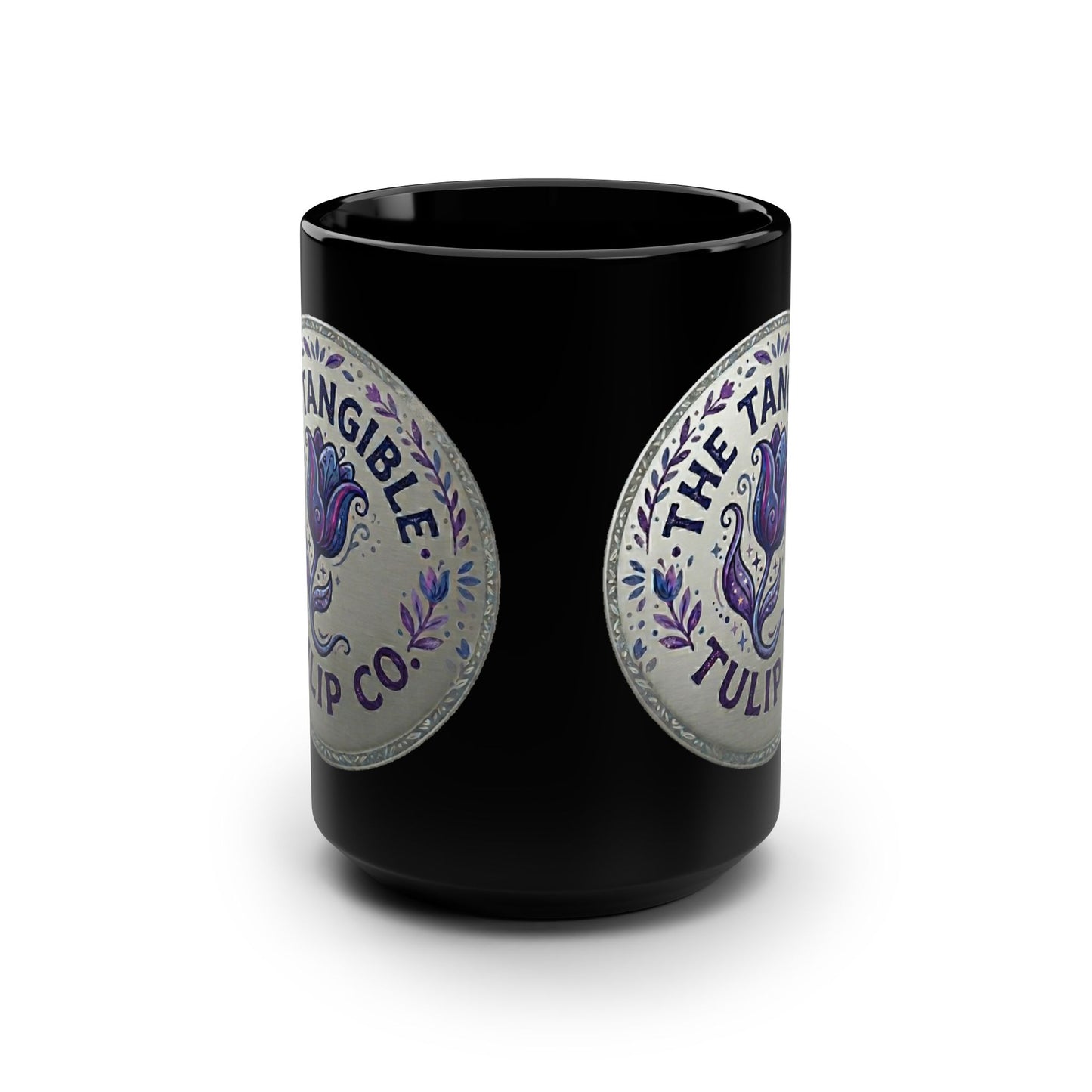 The Tangible Tulip Co. Logo Mug — 15oz Black Ceramic Coffee Cup