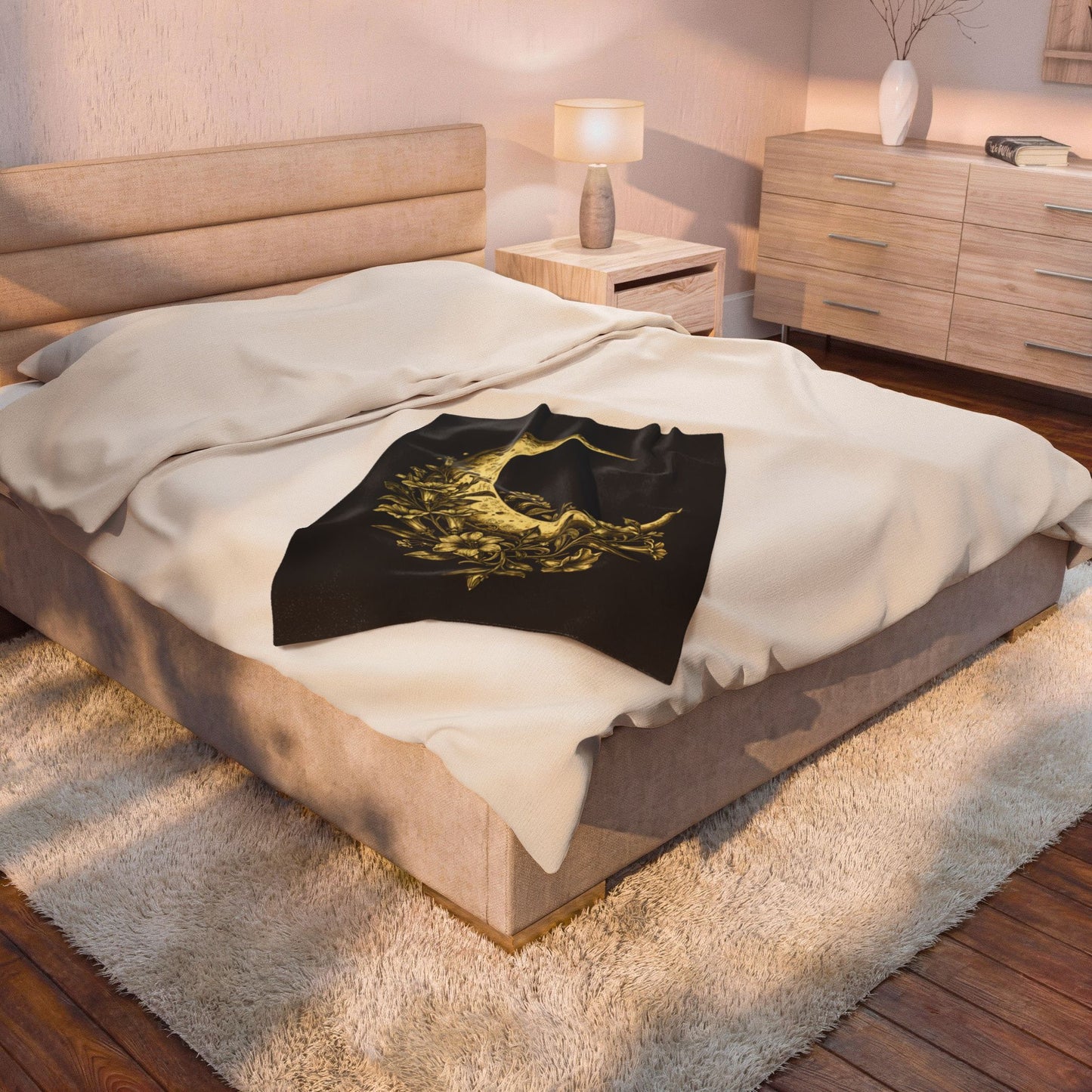 Celestial Floral Moon Plush Blanket