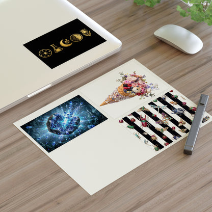 Decorative Sticker Sheets — Cosmic Gems, Floral Cone & Gold Symbol Designs