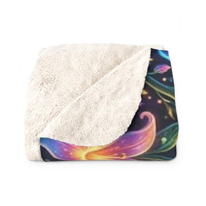 Psychedelic Floral Sunset Sherpa Blanket — Cozy Fleece with Vibrant Galaxy & Flower Design