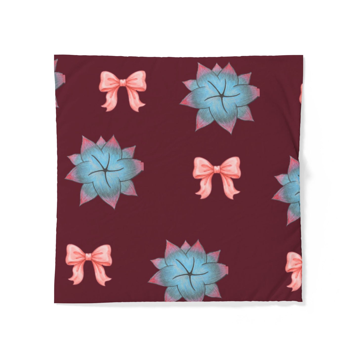 Blue Succulent & Bow Cotton Duvet Cover