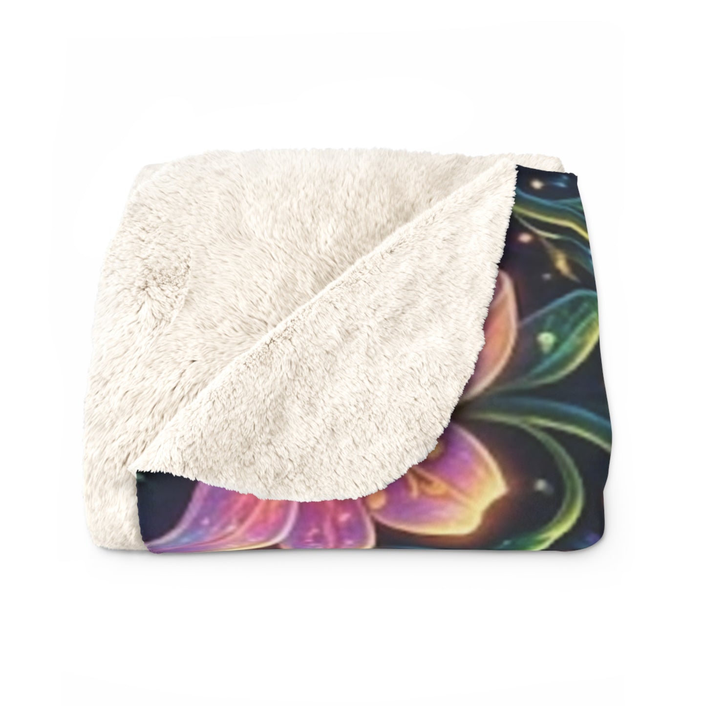 Psychedelic Floral Sunset Sherpa Blanket — Cozy Fleece with Vibrant Galaxy & Flower Design