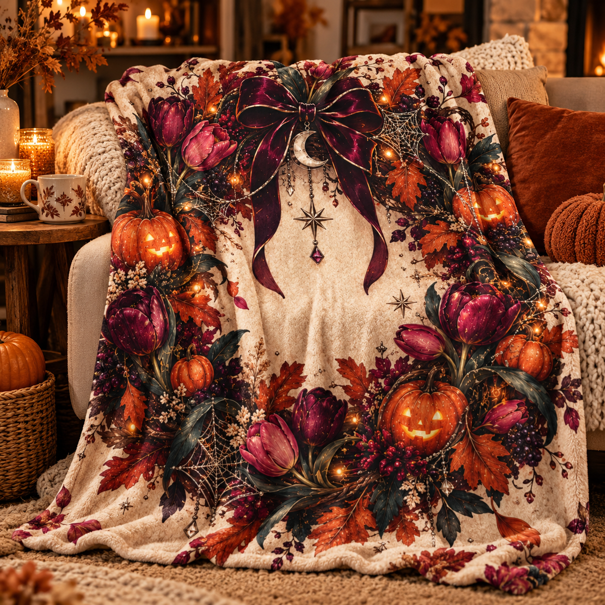 Autumn Wreath Fleece Blanket
