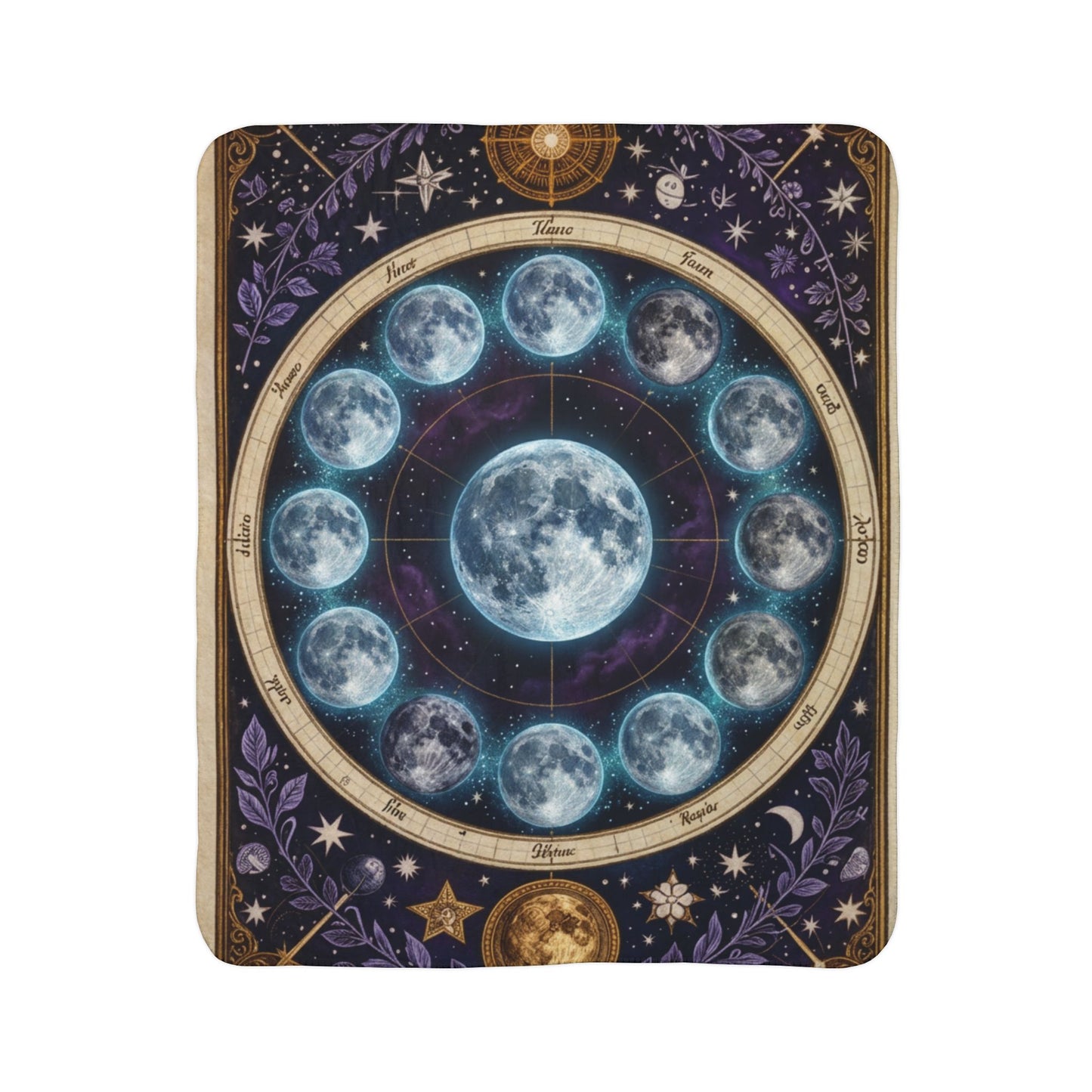 Celestial Lunar Cycle Fleece Throw