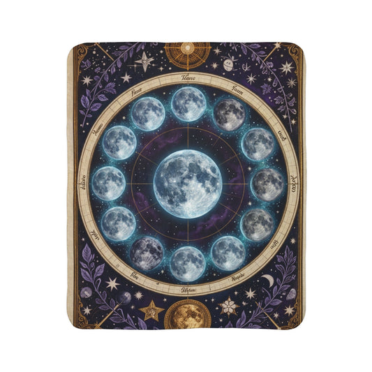 Celestial Lunar Cycle Fleece Throw