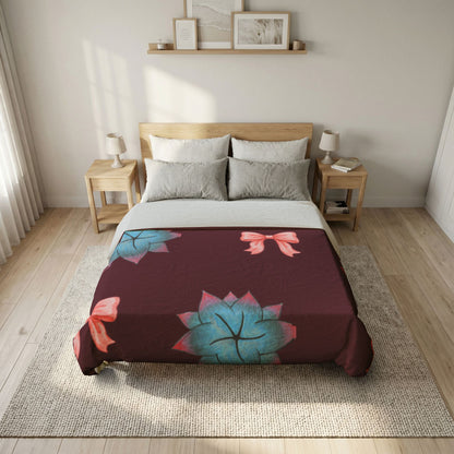 Blue Succulent & Bow Cotton Duvet Cover