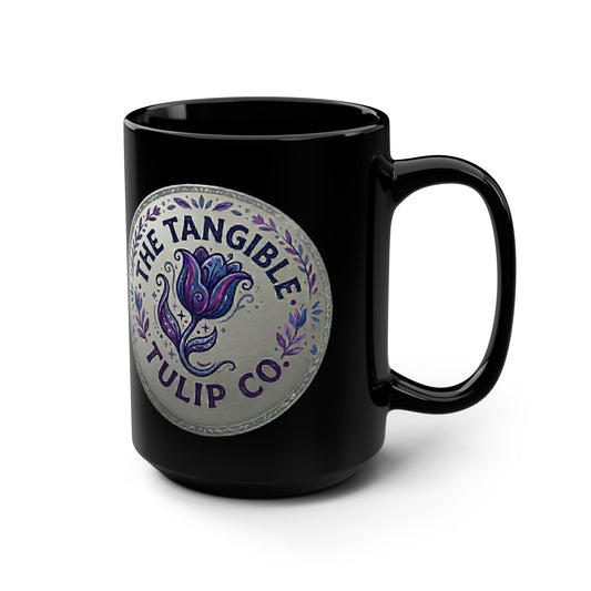 The Tangible Tulip Co. Logo Mug — 15oz Black Ceramic Coffee Cup