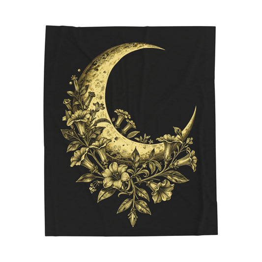 Celestial Floral Moon Plush Blanket