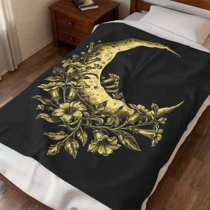 Celestial Floral Moon Plush Blanket