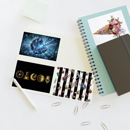 Decorative Sticker Sheets — Cosmic Gems, Floral Cone & Gold Symbol Designs